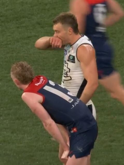 Cripps is able to mop it up before play resumes. Picture: Channel 7