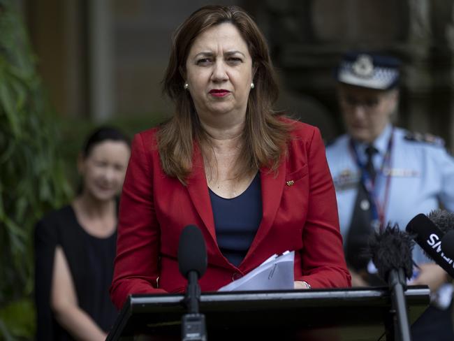 BRISBANE AUSTRALIA - NewsWire Photos DECEMBER 3, 2021: Queensland Premier Annastacia Palaszczuk addresses the media at a press conference at Parliament House. NewsWire / Sarah Marshall