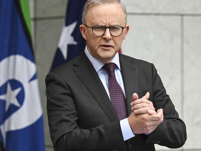 CANBERRA, AUSTRALIA, NewsWire Photos. JANUARY 24, 2024: The Prime Minister, Anthony Albanese and Minister for Communications, Michelle Rowland announce the new ABC Chair Kim Williams at Parliament House in Canberra. Picture: NCA NewsWire / Martin Ollman