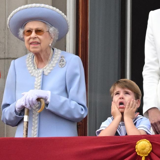 Despair sets in as he watches the Trooping the Colour celebration with his great grandmother. Picture: Karwai Tang/WireImage