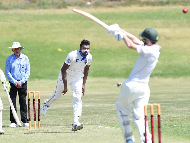 Arosh Janoda beats the bat with a bouncer. Picture: Josie Hayden