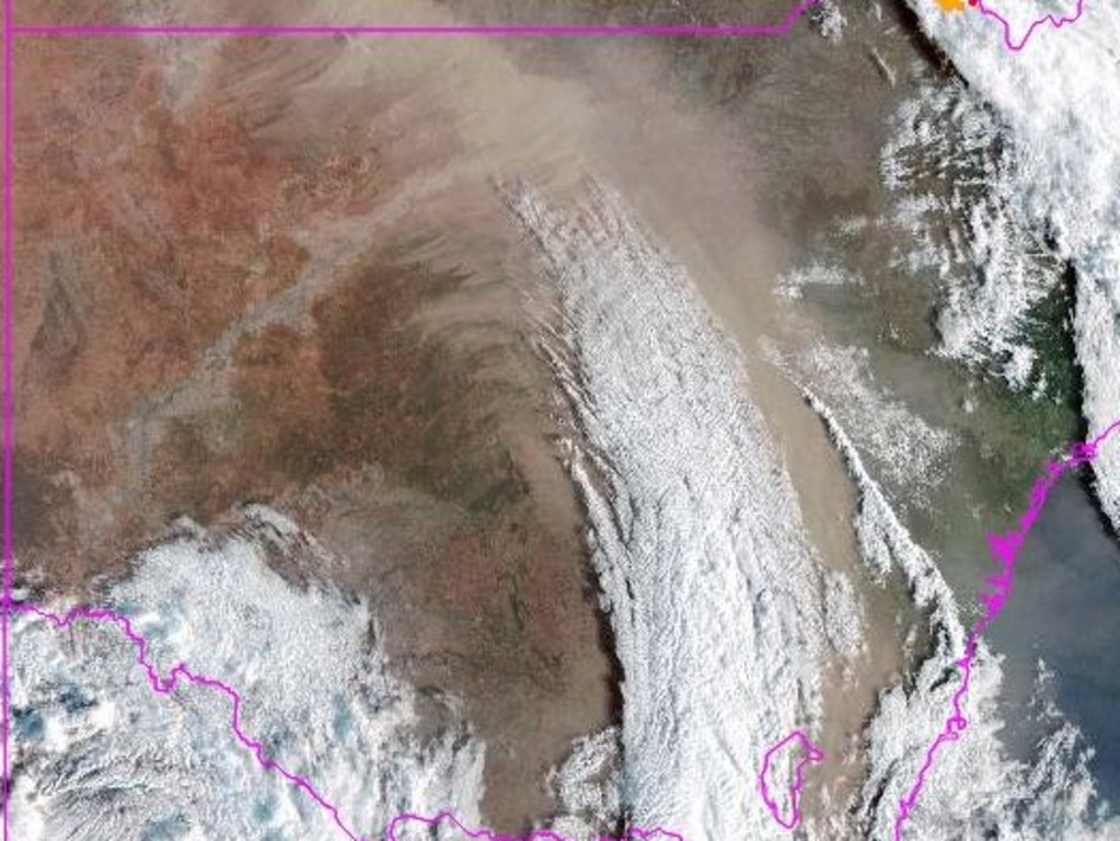 This satellite image from BOM shows the length of the dust storm.