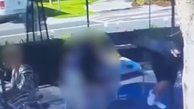 CCTV depicting cafe patrons scrambling for cover as a gunman dressed in black runs up and fires at Melbourne crime heavyweight Gavin “Capable” Preston.