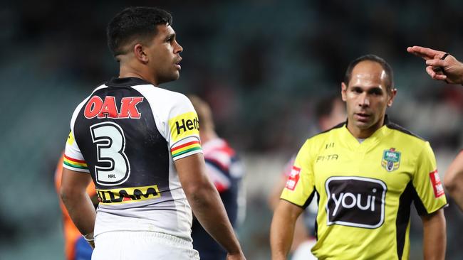 Tyrone Peachey gets his marching orders. Or strolling orders. (Brett Costello)