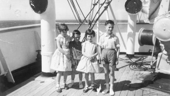 Jimmy, second from left, with his siblings Dorothy, Linda and John, en route to Australia.