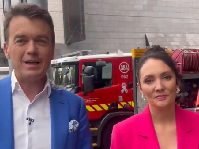 ABC News Breakfast was stopped midway through its broadcast on Friday morning as staff were forced to evacuate its Melbourne studios. ABC Breakfast News host Michael Rowland said the evacuation was the result of a fire alarm. Picture: Twitter