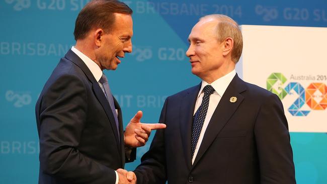 Then prime minister Tony Abbott with Russian President Vladimir Putin in 2014. Picture: Chris Hyde/Getty Images