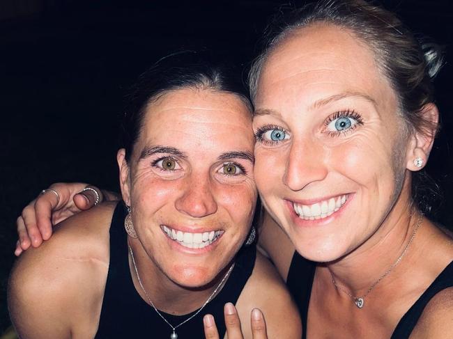 Adelaide AFLW Captain Chelsea Randall and two-time Crows Premiership player Marijana Rajcic have announced their engagement. Picture: Instagram