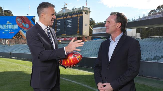 Premier Peter Malinauskas & AFL Chief Executive Andrew Dillon announce dates for 2025 AFL Gather Round. 2 July 2024. Picture: Dean Martin