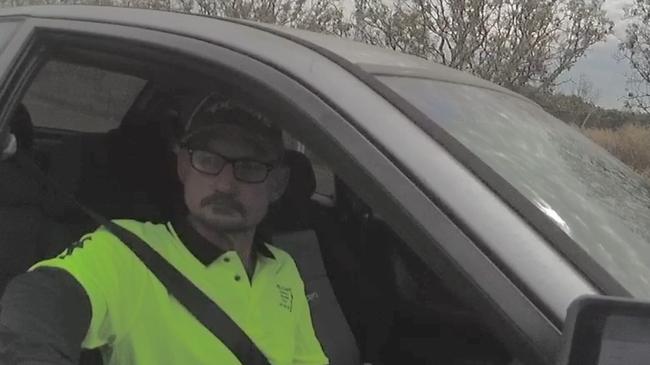 Mass-shooter Ben Hoffmann is pulled over by police on the morning of his 2019 Darwin killing spree. Picture: Courts NT