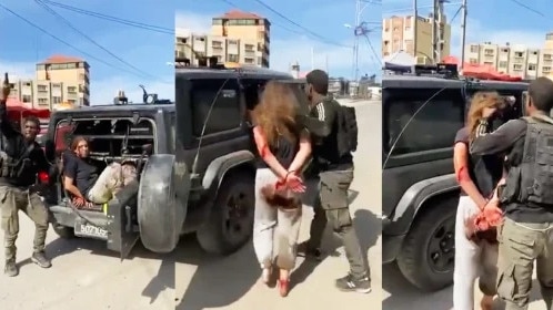 A still taken from video showing Naama Levy being taken prisoner by Palestinian militants.