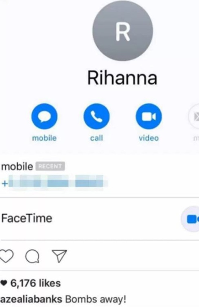 Things went further downhill when the rapper posted Rihanna’s phone number online. It was later deleted. Picture: Instagram