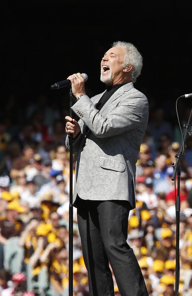 Tom Jones on stage at the AFL Grand Final. Picture: David Caird