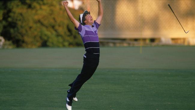 Larry Mize reacts after his extraordinary chip-in. Picture: David Cannon /Allsport