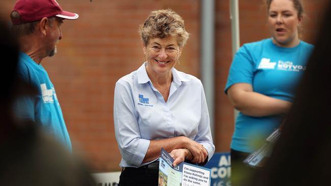 Liberal candidate Fiona Kotvojs at a polling booth on Saturday. Picture: Gary Ramage