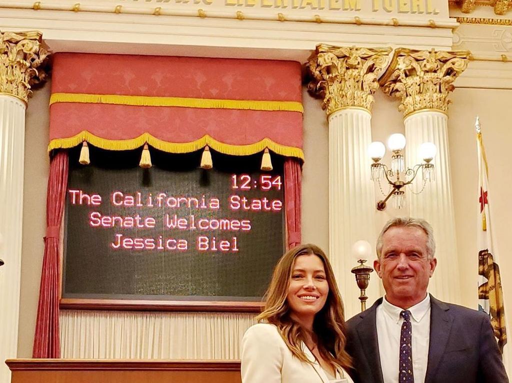 Jessica Biel with Robert Kennedy Jr who has been an outspoken opponent of vaccinations in children. Picture: Instagram