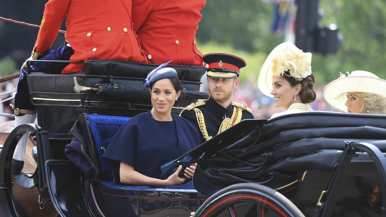 Meghan and Harry with Duchess Kate and Duchess Camilla at the 2019 celebrations. Picture: Gareth Fuller/PA via AP