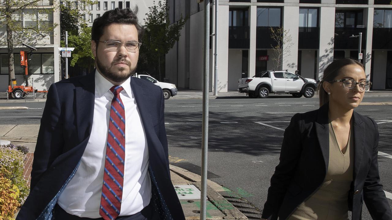 Mr Lehrmann with his solicitor Rachel Fisher on day nine of the trial. Picture: NCA NewsWire / Gary Ramage