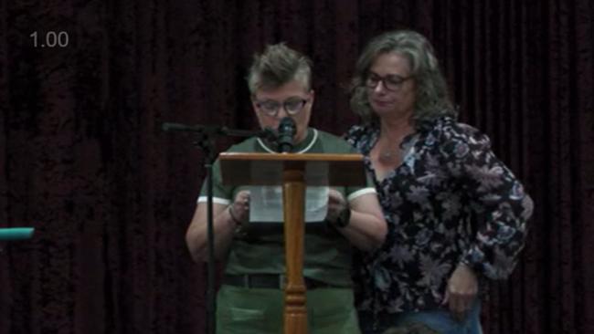 Colleen Falappi's sister read her eulogy on behalf of Colleen at the service. Picture: Screenshot of livestream by Atherton Community Funerals