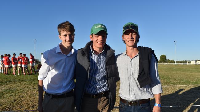 Roy, Hugh and Ned at the Roma Rugby Races at Bassett Park on Saturday June 24, 2023. Picture: Chloe Cufflin.