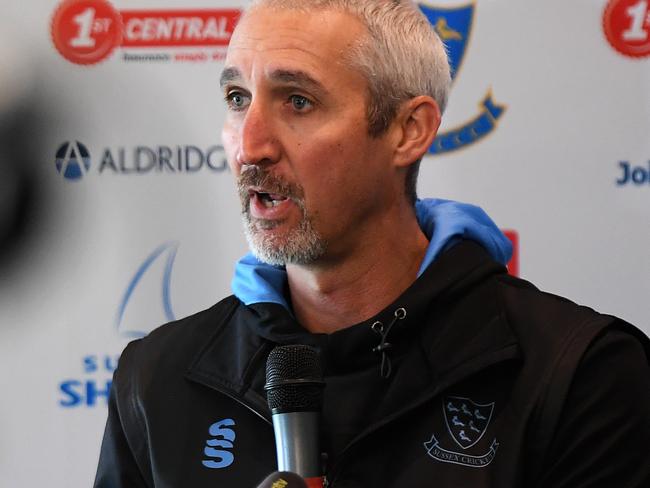 HOVE, ENGLAND - MARCH 28:  Sussex 1st team coach Jason Gillespie poses for a photo during a Sussex CCC photocall at The 1st Central County Ground on March 28, 2018 in Hove, England.  (Photo by Mike Hewitt/Getty Images)