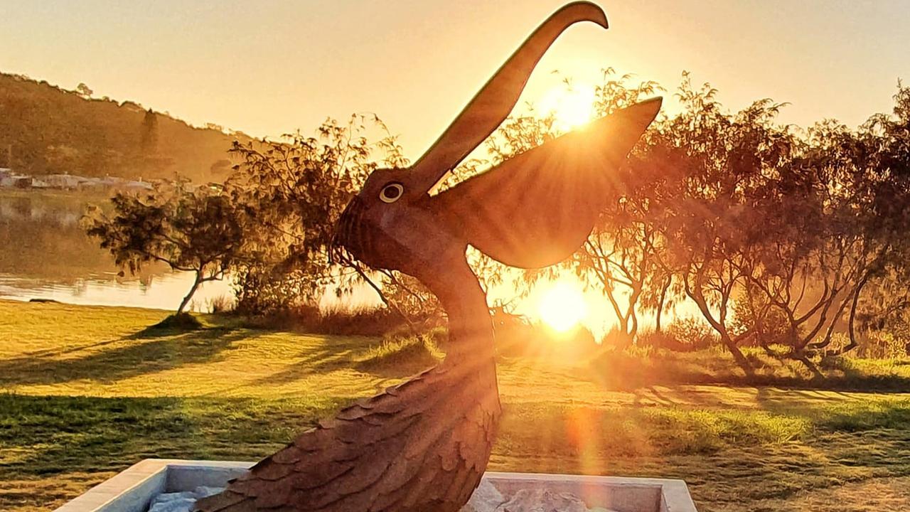 Pelican statue and the morning sun at the V-Wall, Nambucca Heads. Captured by Bronwyn Hawkes.