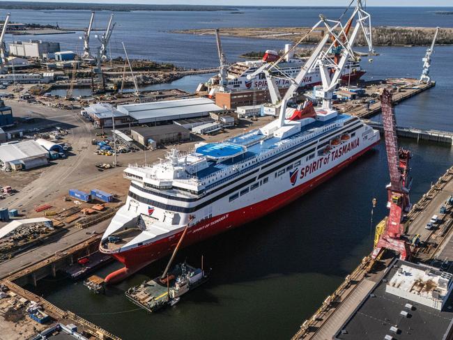 The new TT Line boat Spirit of Tasmania IV in Finland.  Picture: Rauma Marine Constructions