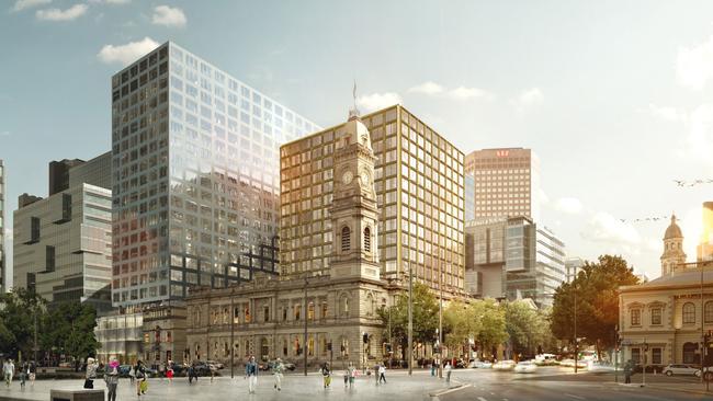 An artist impression of the new Westin hotel on the Adelaide GPO site.