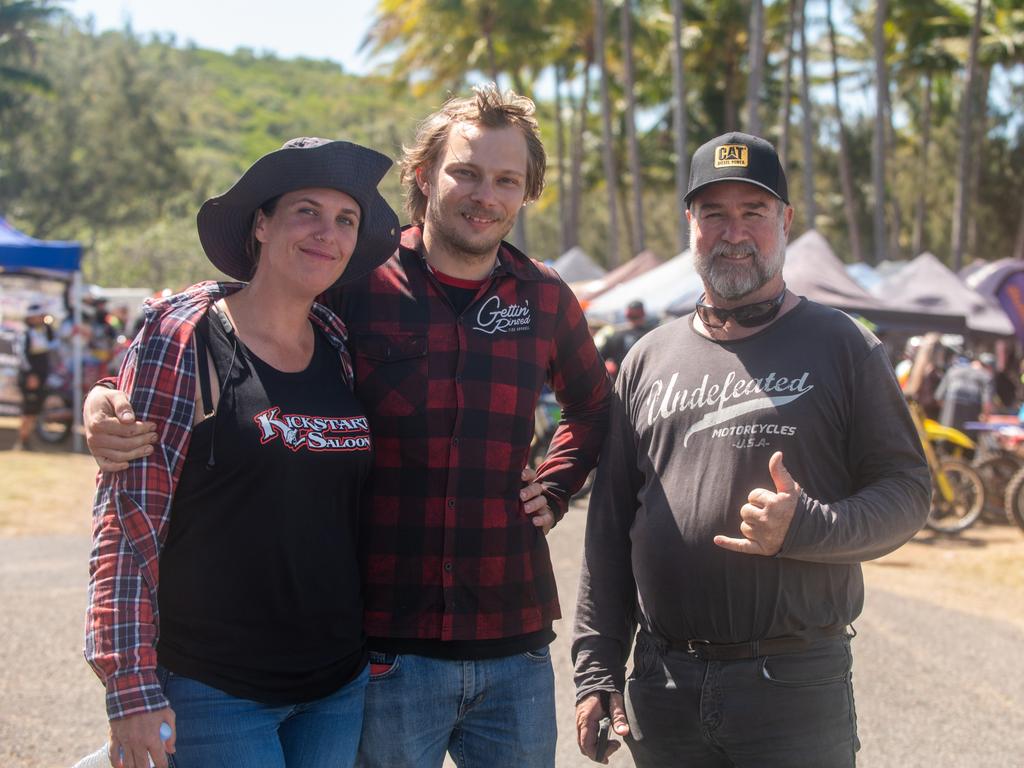 Georgie Cavanagh, Eddy Hamper and Damien Gibson at Motorcycle Beach Races at Grasstree Beach Sunday 27 August 2023 Picture: Michaela Harlow