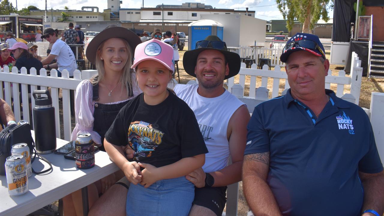 Leyland Birse, Josh Cavanagh, Violet and Tayla Heal. Burnout precinct at Rockynats 2022.