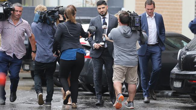 Salim Mehajer's lawyer Mahmoud Abbas enters Burwood court. Picture: John Grainger