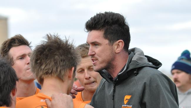 Southern Mallee Giants coach Kieran Delahunty has been out with a broken wrist. Picture: Georgia Hallam