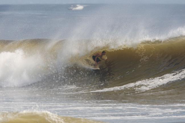 The moves were bigger and the tubes getting longer as the swell from an ex-cyclone sends massive waves onto the Sunshine Coast point breaks. Picture: Nicholas Falconer