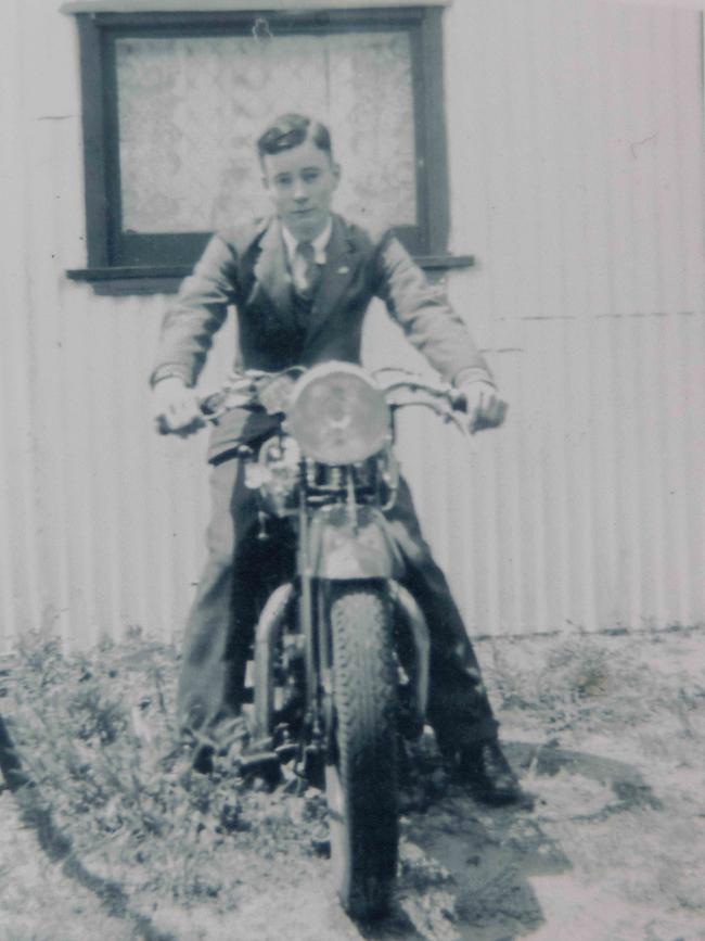 A young Mr Wagener, aged 16, dressed in his Pulteney Grammar School uniform, ready to ride to school. Picture: Supplied