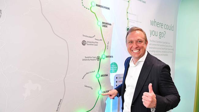 Premier Steven Miles at the opening of a new information and engagement centre for the Sunshine Coast Direct Rail at Caloundra. Picture: Patrick Woods.