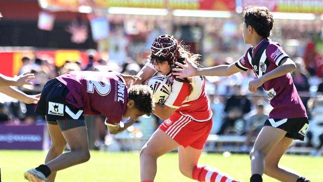 Year 7 Brisbane Broncos old boys challenge match between Marsden SHS and Palm Beach Currumbin SHS.Thursday July 18, 2024. Picture, John Gass