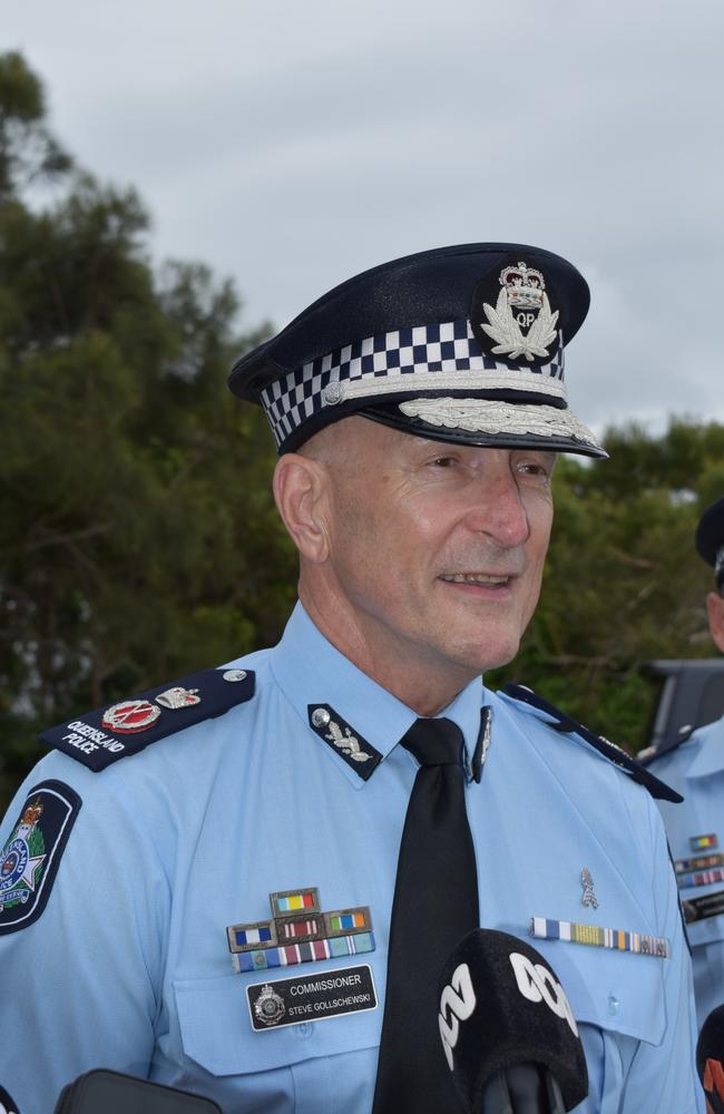 Police Commissioner Steve Gollschewski speaking about road safety at a press conference in Alexandra Headland.