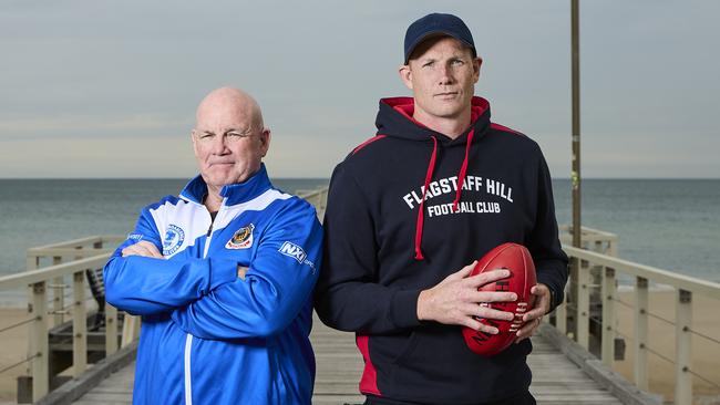 Andrew Jarman and Sam Jacobs ahead of the 2023 SFL season. Jacobs has been the best local SA footballer this year. Picture: Matt Loxton