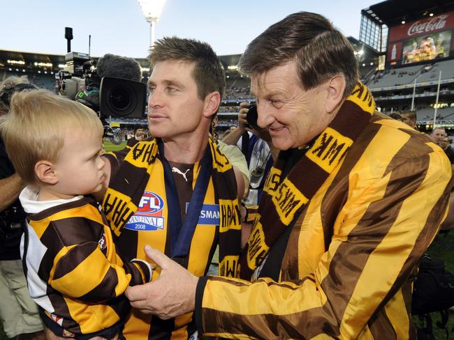 Jeff Kennett in that jacket as he celebrates the 2008 premiership win.