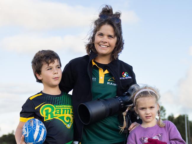 Kate Box with her two youngest kids, Kallen, 8, and Adele, 5. Picture: Claire Martin