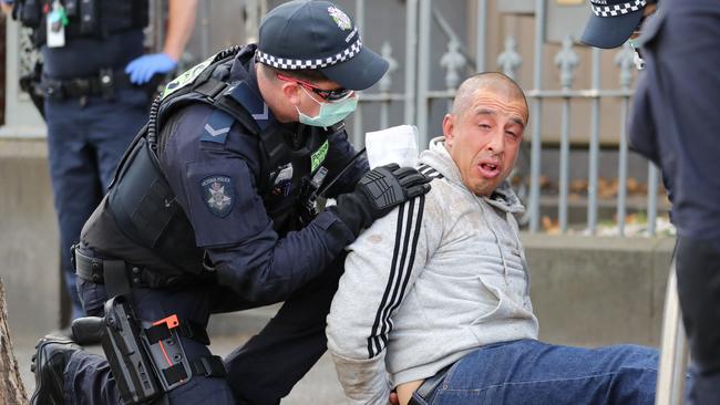 Police have cracked down on protestors at the anti-lockdown rally. Picture: Alex Coppel