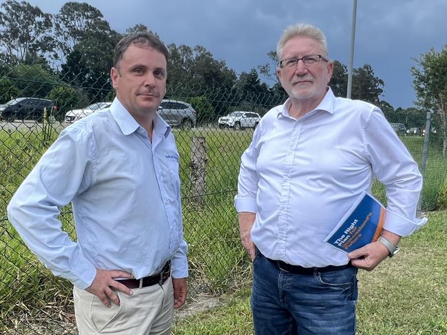 Theodore MP Mark Boothman with Coomera MP Michael Crandon. Picture: Keith Woods.