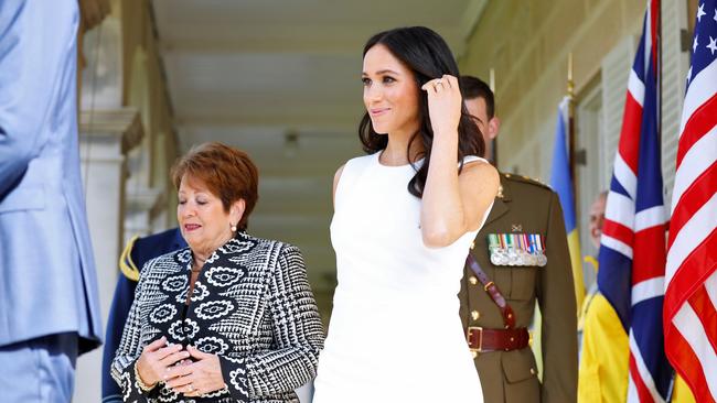 Meghan, Duchess of Sussex, arrives at Admiralty House in Sydney. Picture: Reuters