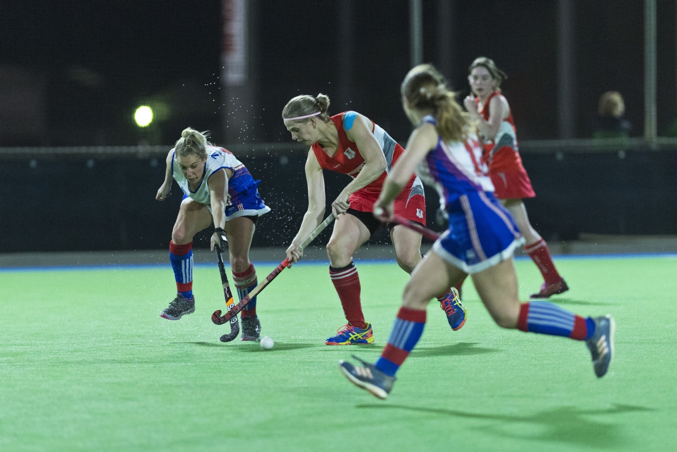 Rangeville captain Brooke Thompson and Heidi Phillips (centre) of Red Lions battle for possession in Toowoomba Hockey COVID Cup women round two at Clyde Park, Friday, July 17, 2020. Picture: Kevin Farmer