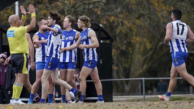 EFL: Ferntree Gully players celebrate a goal. Picture: Valeriu Campan