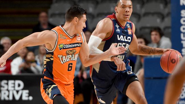 Jacob Wiley in action for Adelaide against Cairns on Tuesday night. Picture: Naomi Jellicoe.