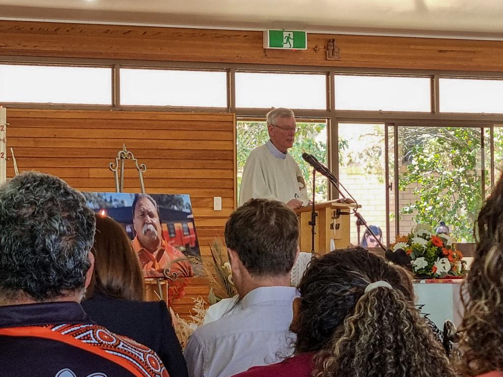 Hundreds attend St Joseph's Catholic Church to farewell Uncle Bevan Costello.