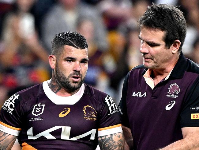 BRISBANE, AUSTRALIA - MAY 03: AdamÃÂ Reynolds of the Broncos is injured during the round nine NRL match between the Brisbane Broncos and Sydney Roosters at Suncorp Stadium, on May 03, 2024, in Brisbane, Australia. (Photo by Bradley Kanaris/Getty Images)