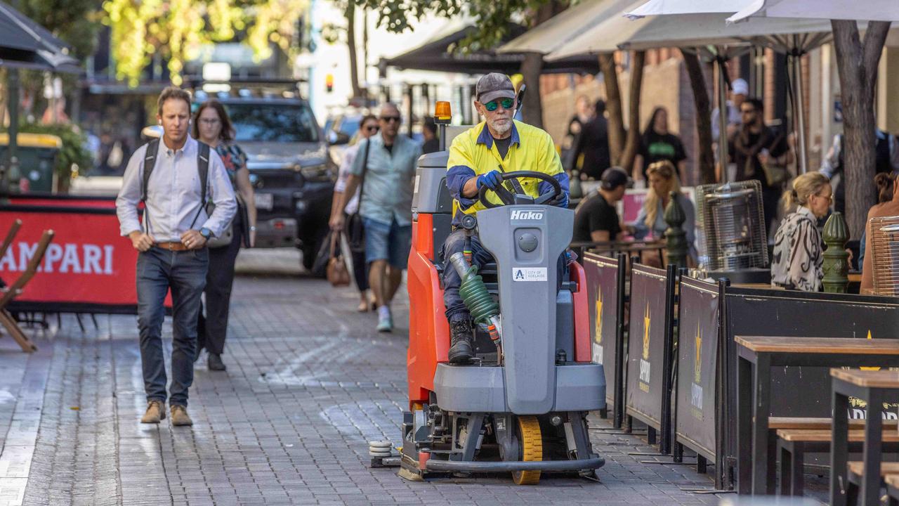 Cleaning was ramped up along Leigh St. Picture: Ben Clark