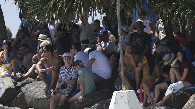 Part of the crowd at Snapper Rocks yesterday.